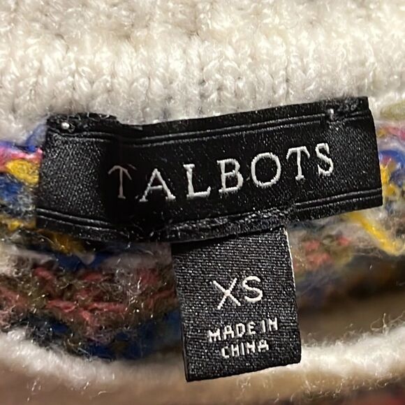 Talbots Sweater Woman’s Size XS Fair Isle Mock Neck Ivory Colorful Stripes - Picture 7 of 8